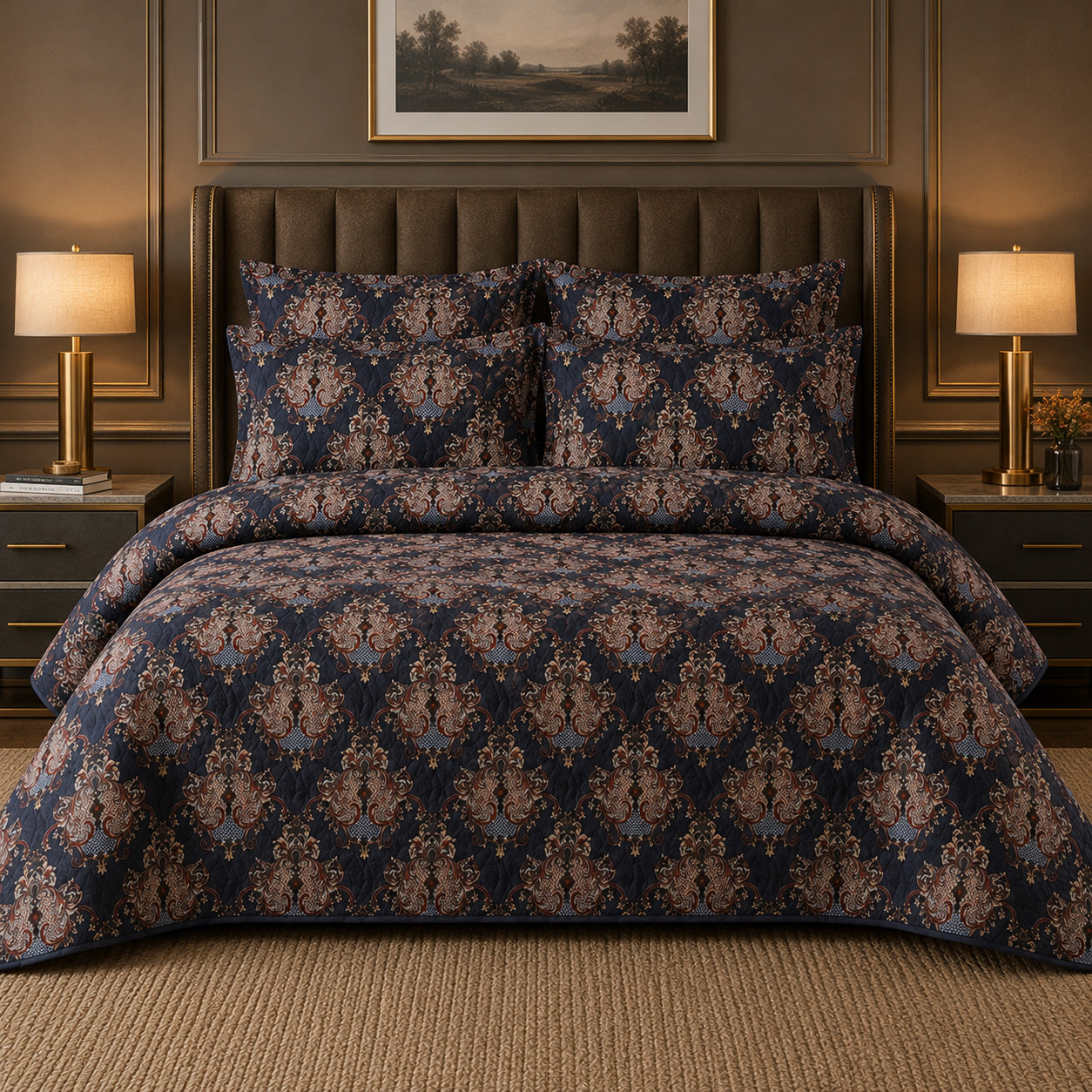 Royal Midnight Heritage Luxury Bedspread Set (6 Pcs) – IH 948