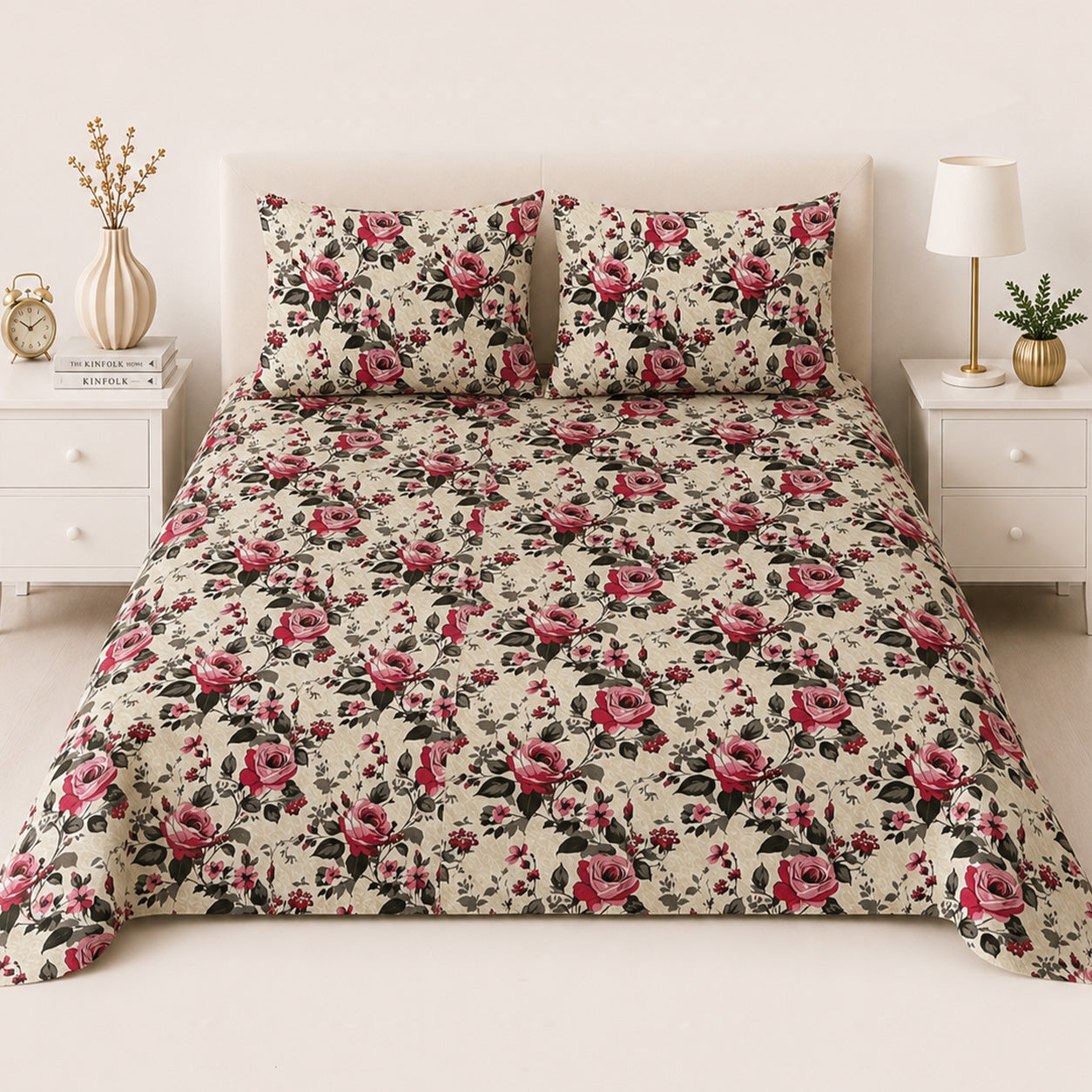 Rose Garden Bed Sheet Set (3 Pcs) – D-2146