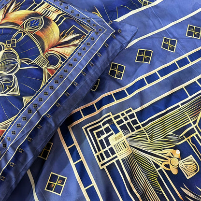 Imperial Azure Collection – Luxury Blue Digital Bedsheet Set (5 Pcs) – D-10092