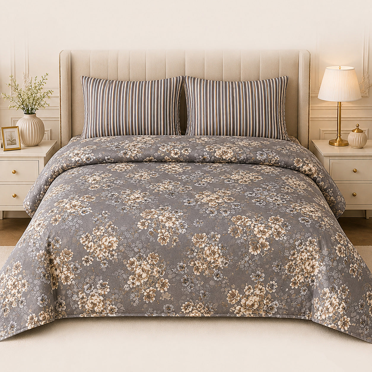 Misty Bloom Luxury King Bed Sheet Set (3 Pcs) – MB 508