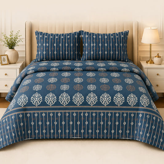 Misty Bloom Royal Azure King Bed Sheet Set (3 Pcs) – MB 509