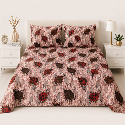 Crimson Leaf Bed Sheet Set (3 Pcs) – D-2026