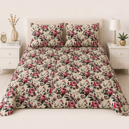 Rose Garden Bed Sheet Set (3 Pcs) – D-2146