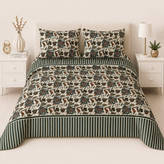 Vintage Bloom Bed Sheet Set (3 Pcs) – D-1869