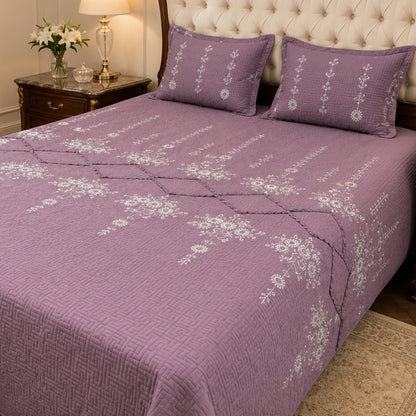 Soft Lavender Bloom Embroidered Bedsheet Set