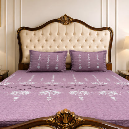 Soft Lavender Bloom Embroidered Bedsheet Set