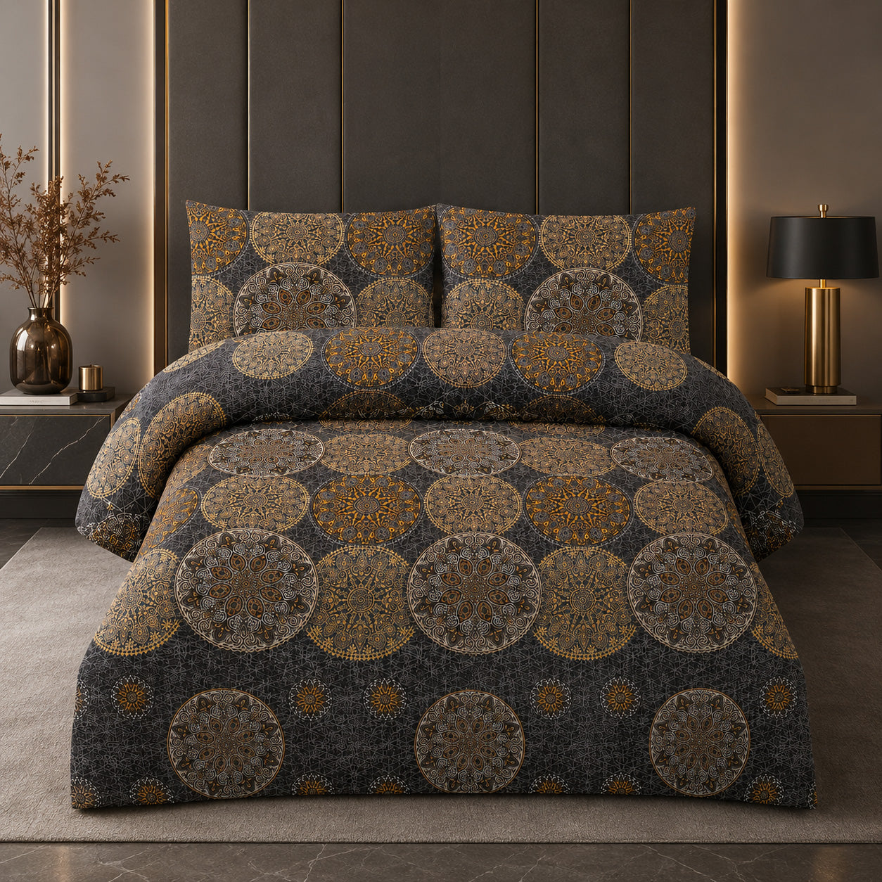 Golden Medallion Printed Luxury Bedspread Set – RE 1080
