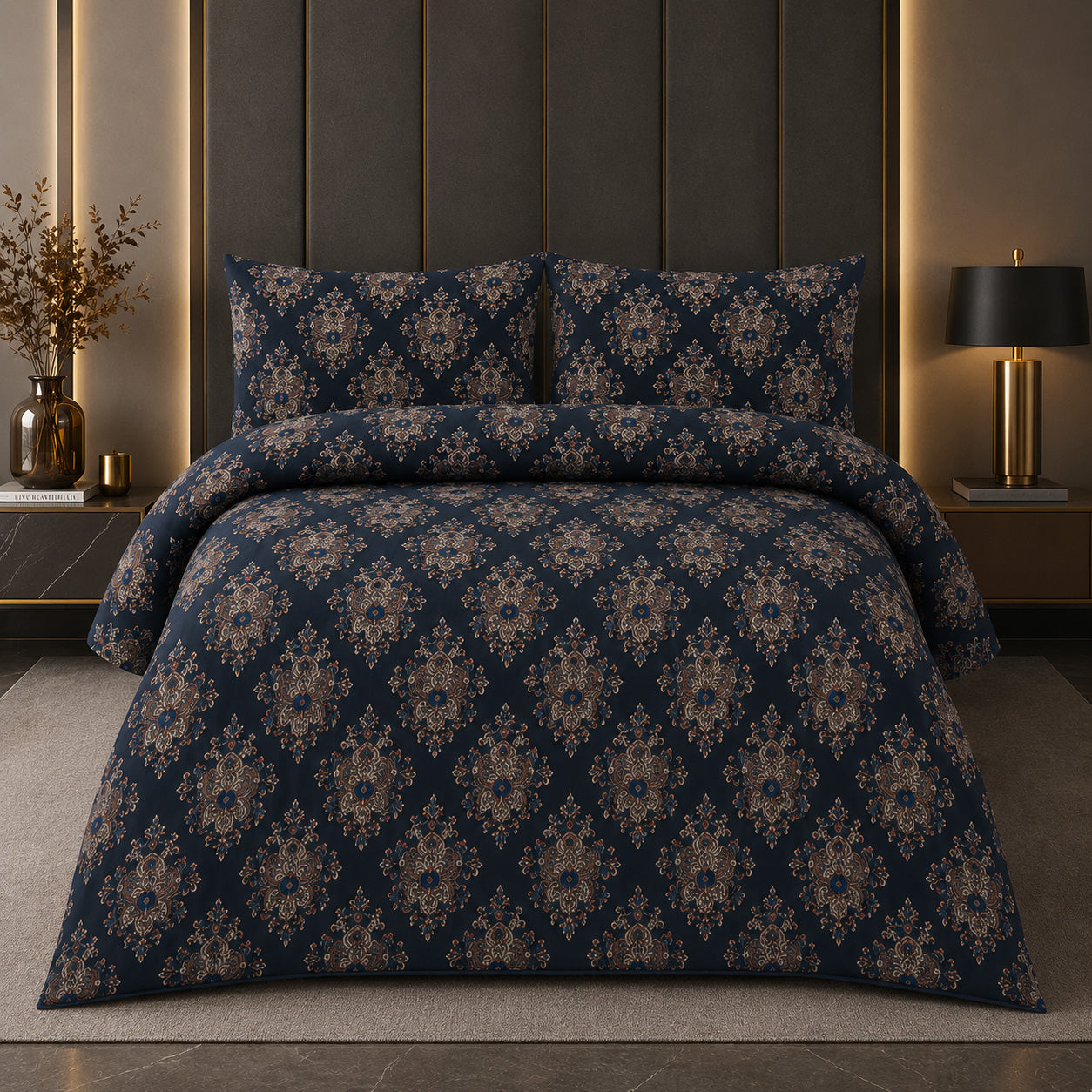 Royal Midnight Printed Luxury Bedspread Set – RE 948