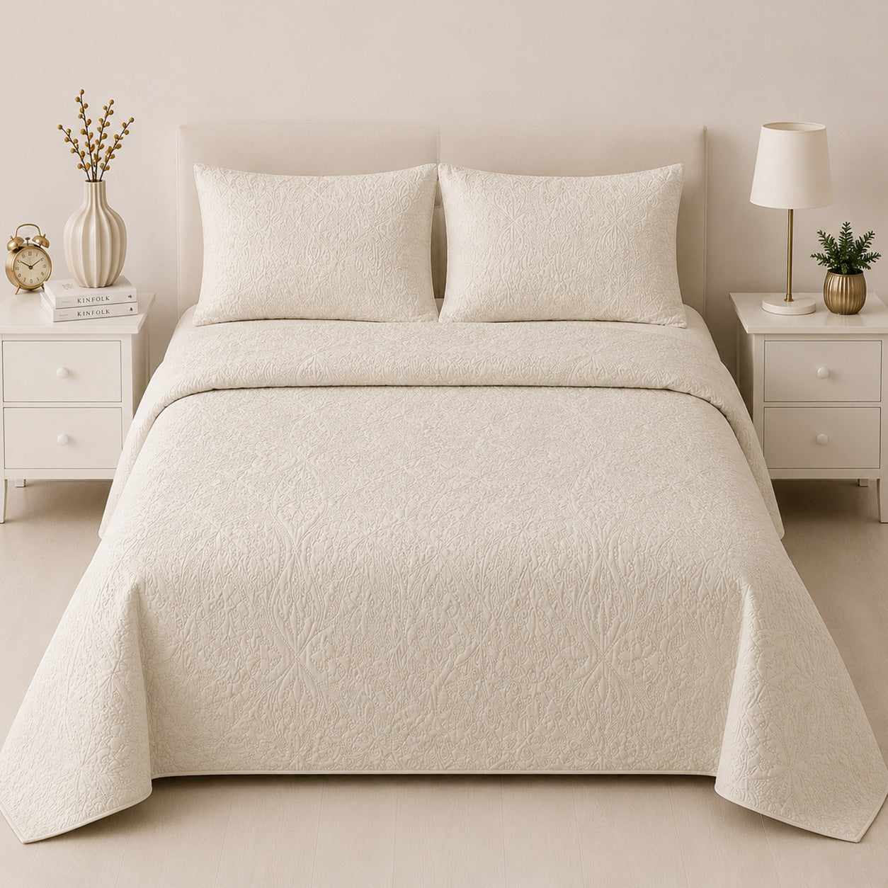 Serene Ivory Bedspread Set (3 PCS) – DES 202